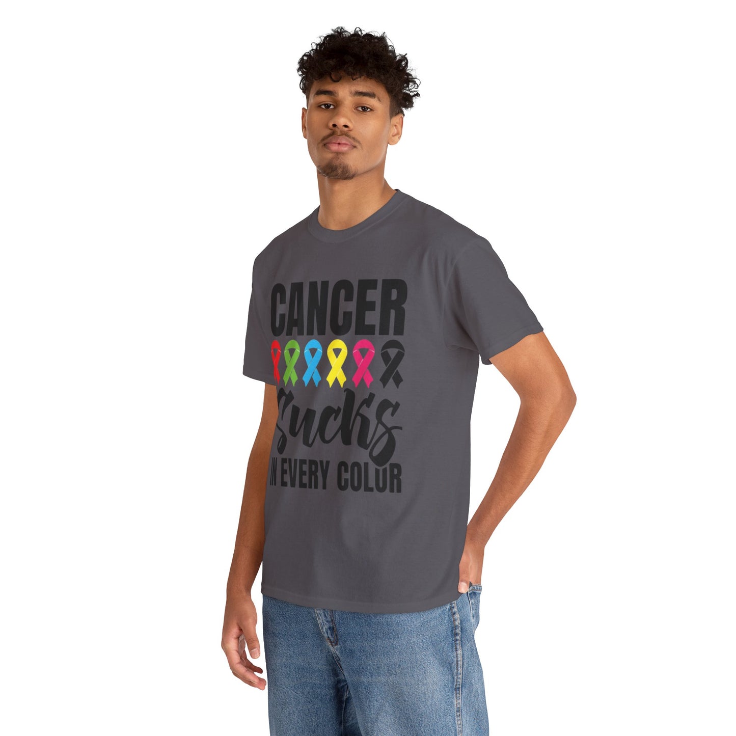 Cancer sucks in every color Unisex Heavy Cotton Tee