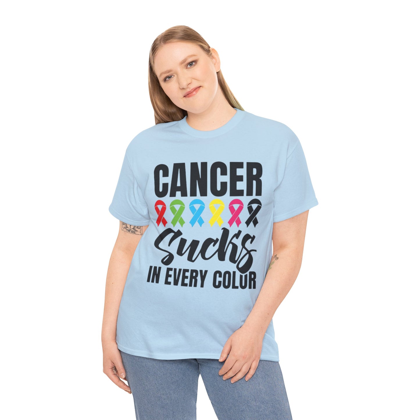 Cancer sucks in every color Unisex Heavy Cotton Tee