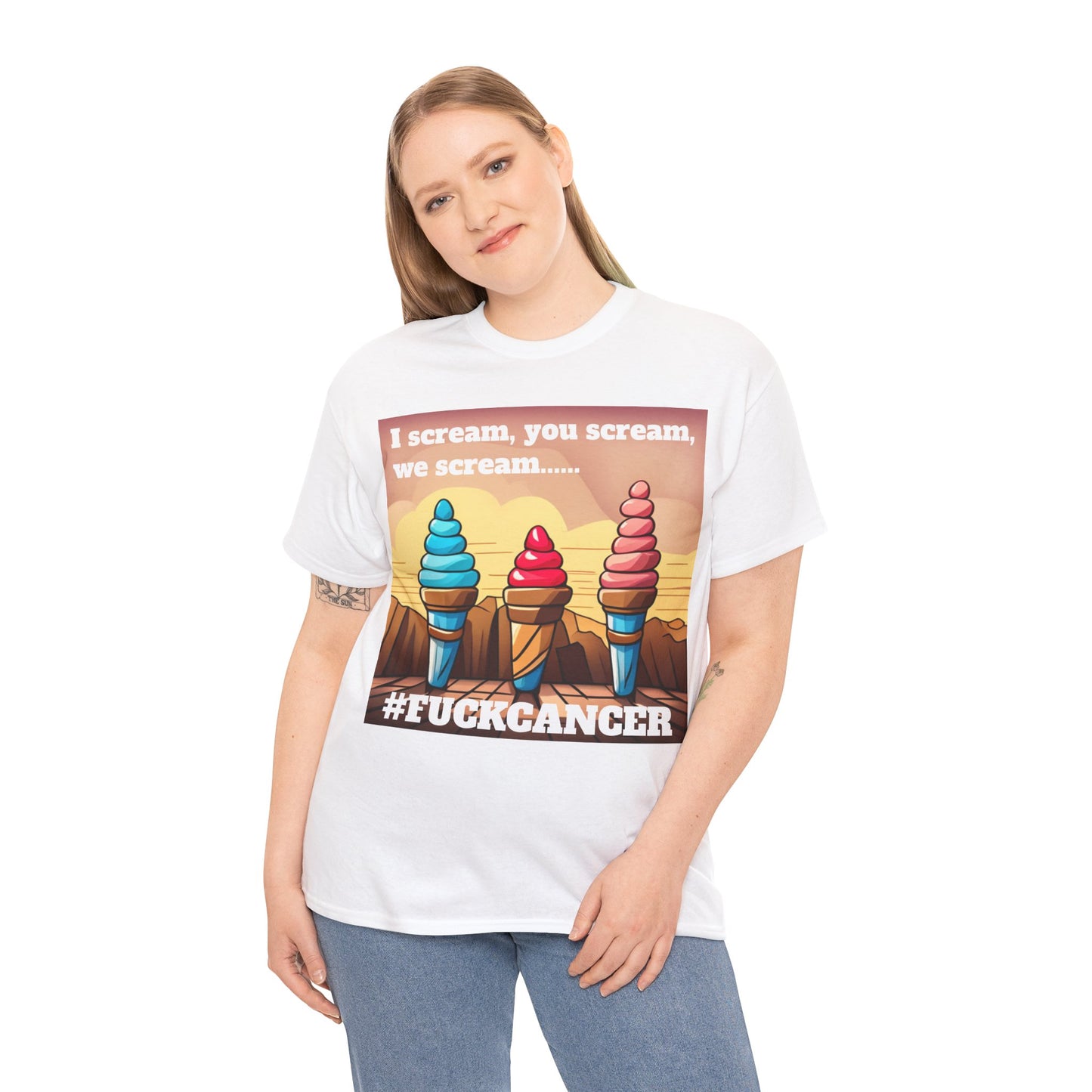 We all scream F*ck cancer Unisex Heavy Cotton Tee
