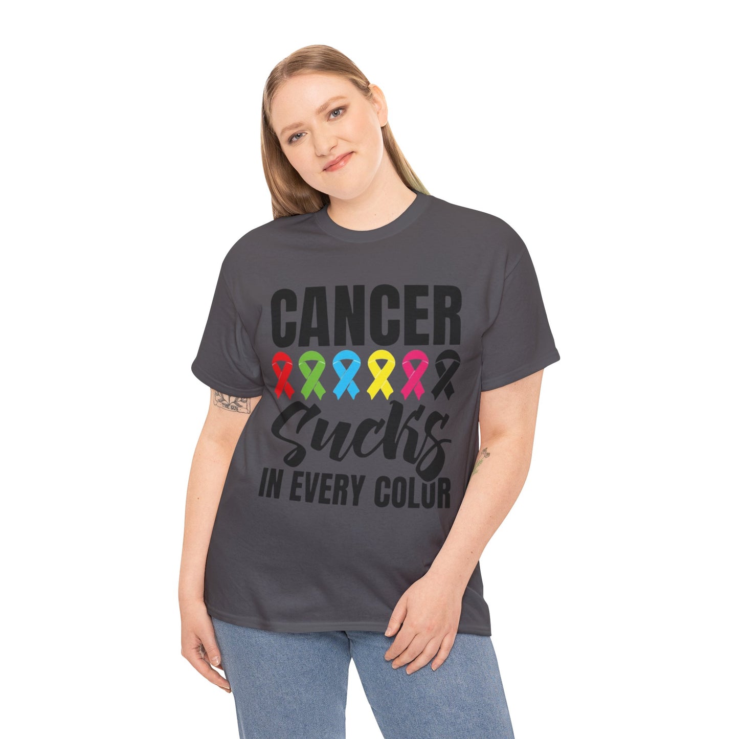 Cancer sucks in every color Unisex Heavy Cotton Tee