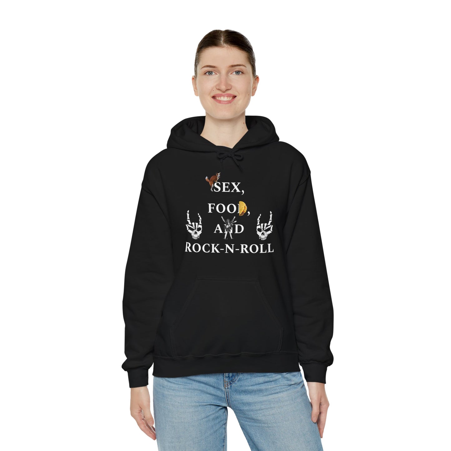 sex, food, and rock-n-roll Unisex Heavy Blend™ Hooded Sweatshirt