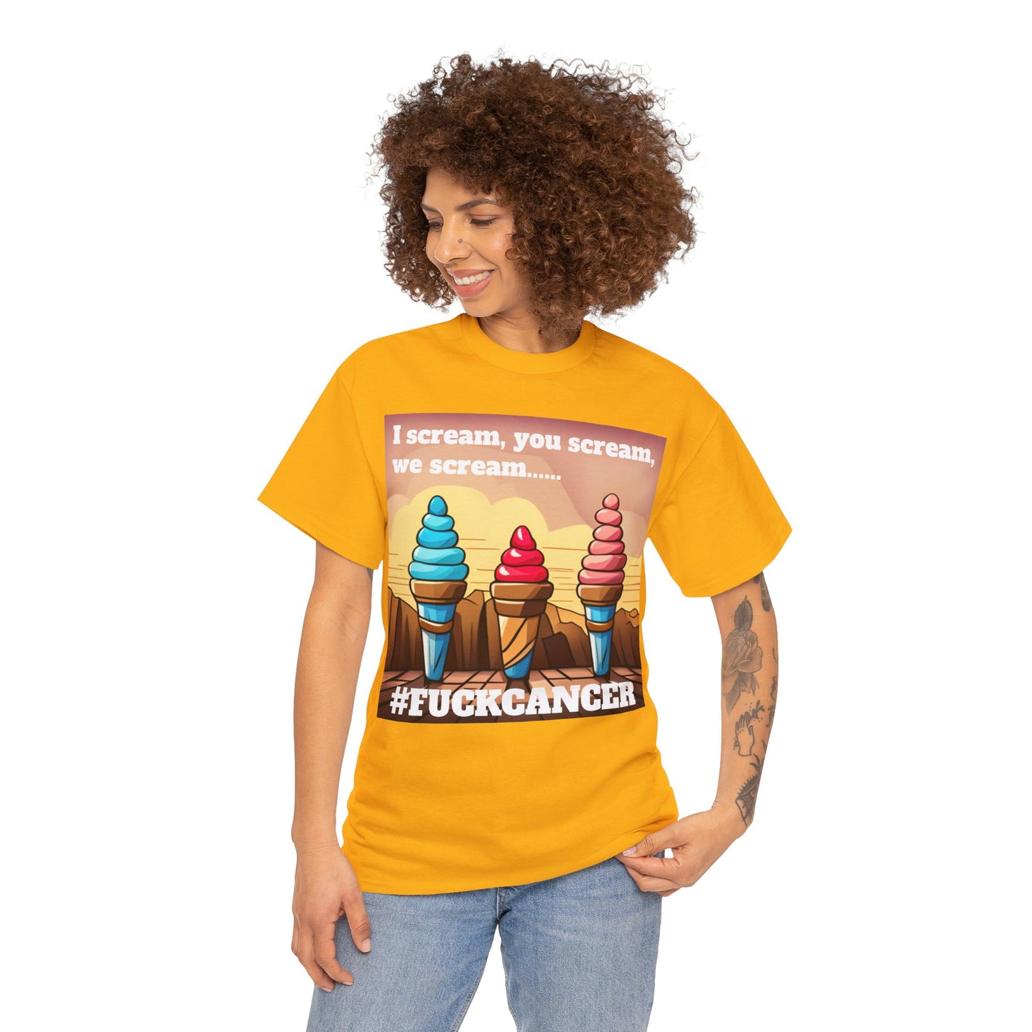 We all scream F*ck cancer Unisex Heavy Cotton Tee