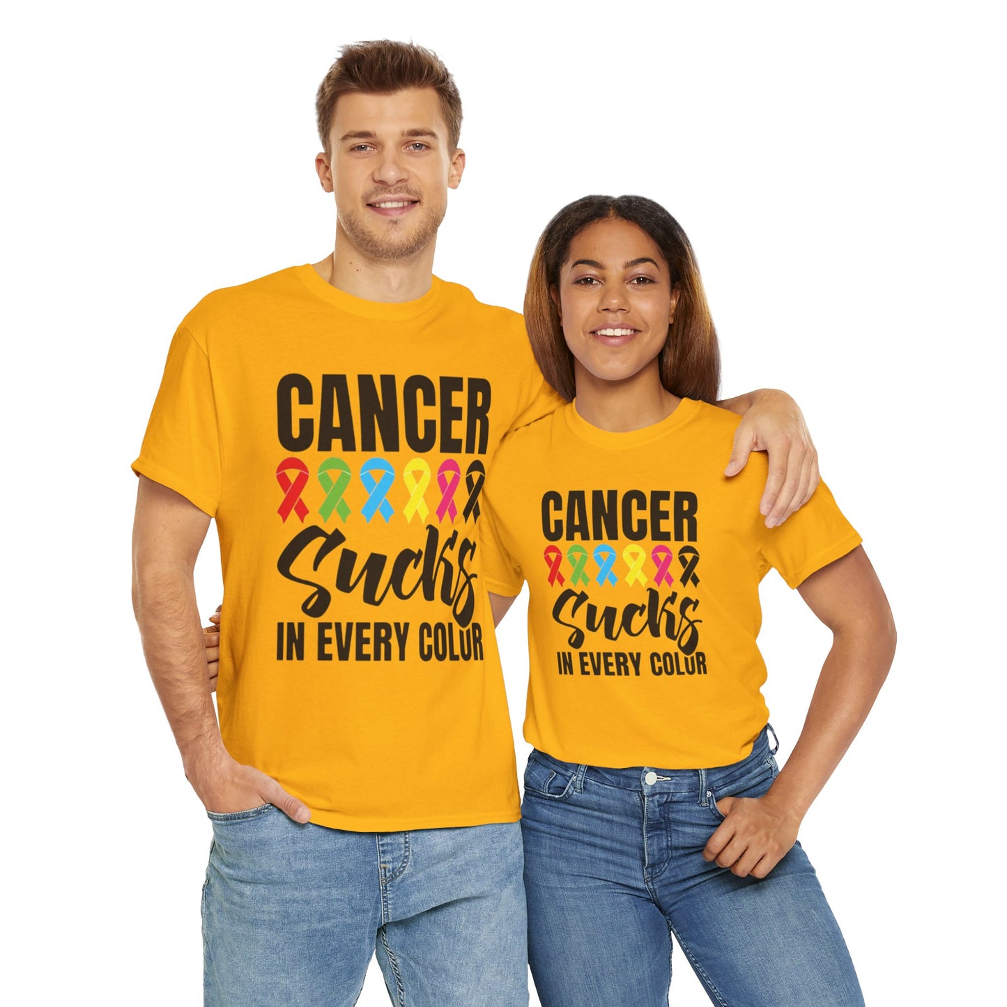 Cancer sucks in every color Unisex Heavy Cotton Tee