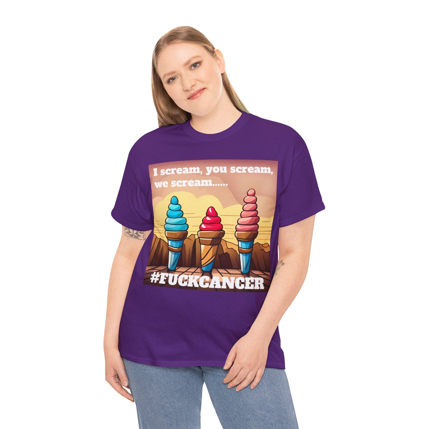 We all scream F*ck cancer Unisex Heavy Cotton Tee