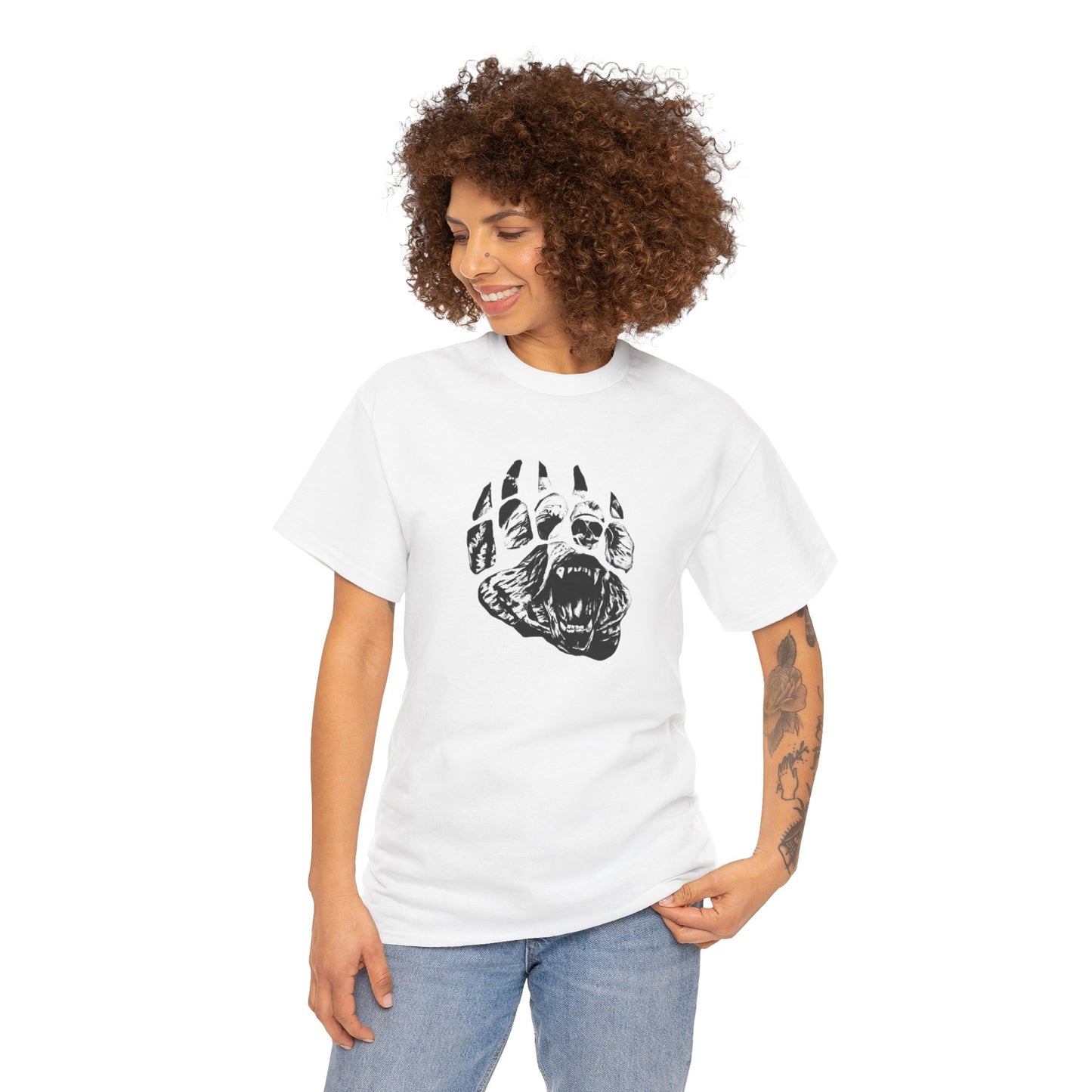 Bear face in bear paw Unisex Heavy Cotton Tee