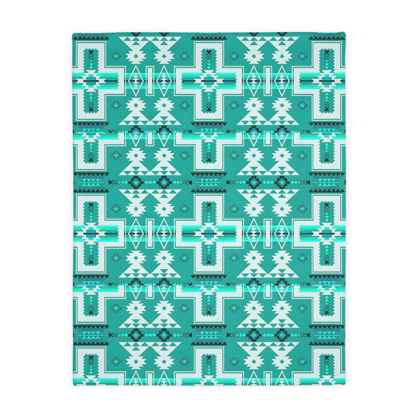 Turquoise/purple Native print Velveteen Microfiber Blanket (Two-sided print)