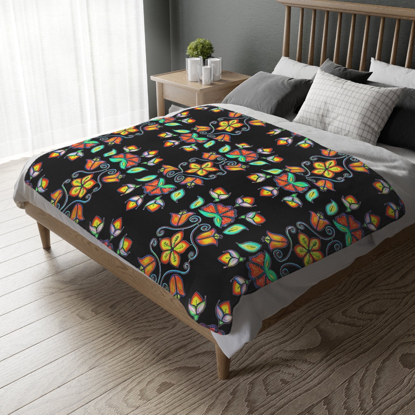 Floral design Velveteen Microfiber Blanket (Two-sided print)