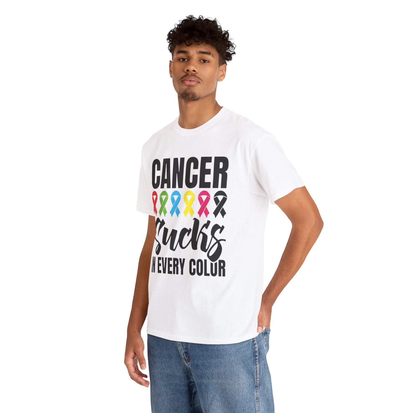 Cancer sucks in every color Unisex Heavy Cotton Tee