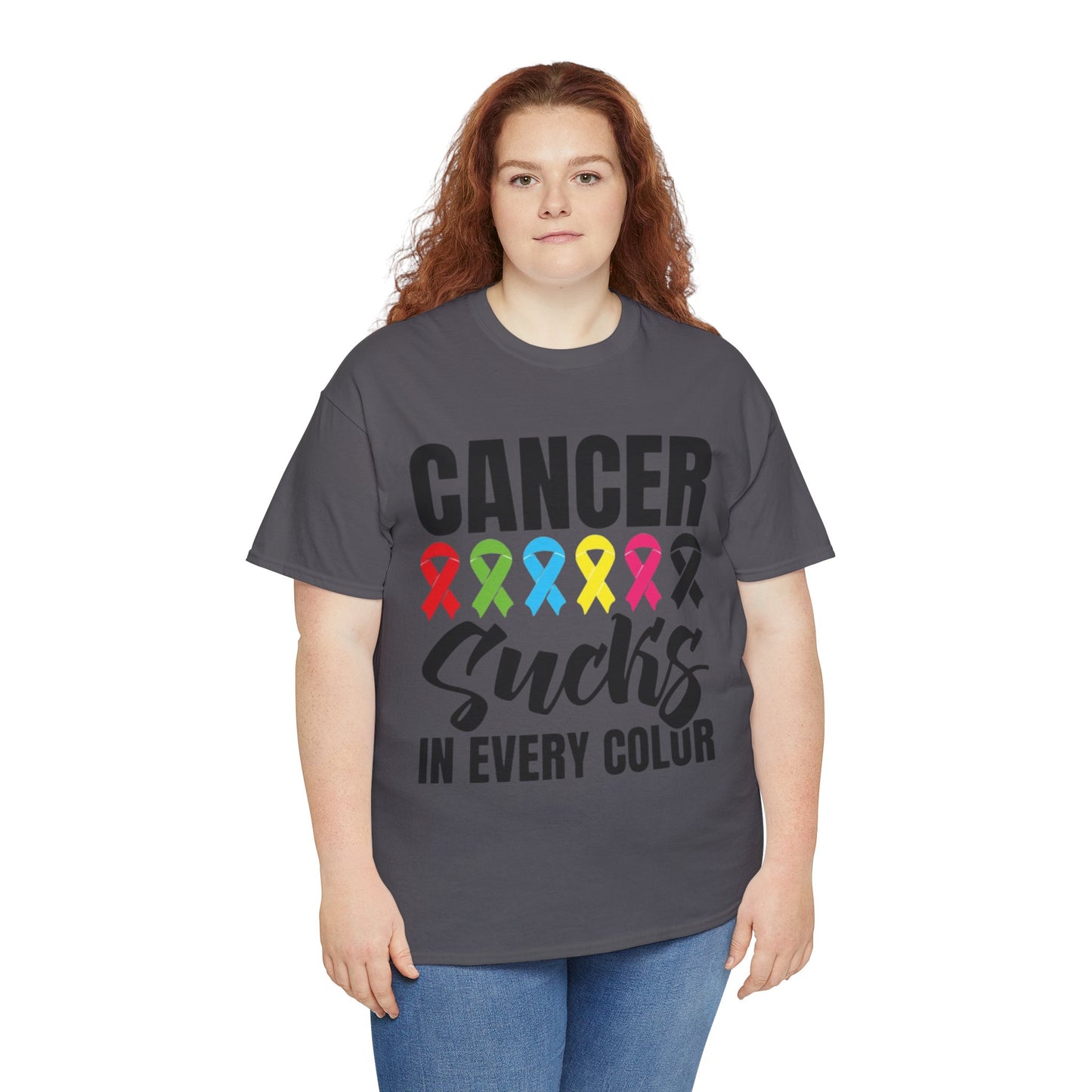 Cancer sucks in every color Unisex Heavy Cotton Tee