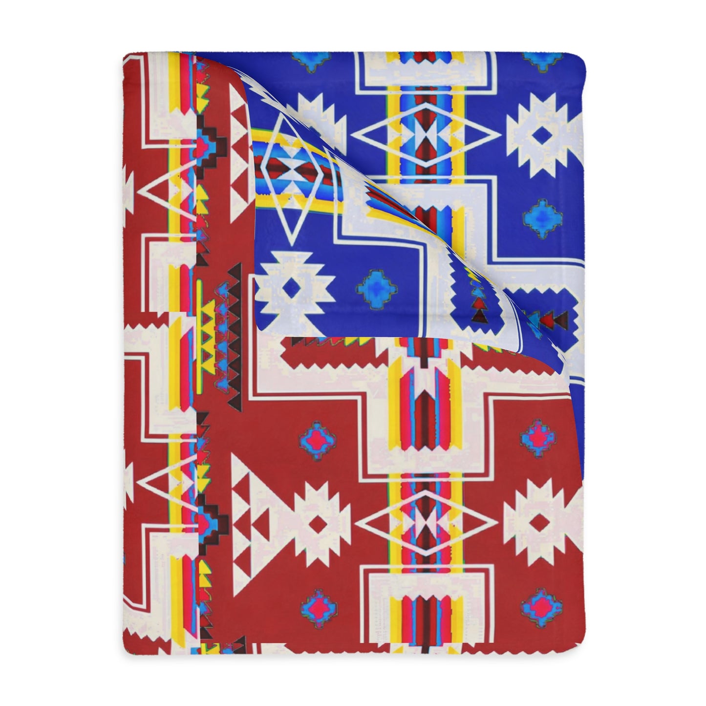 Red/Blue Native Print Velveteen Microfiber Blanket (Two-sided print)