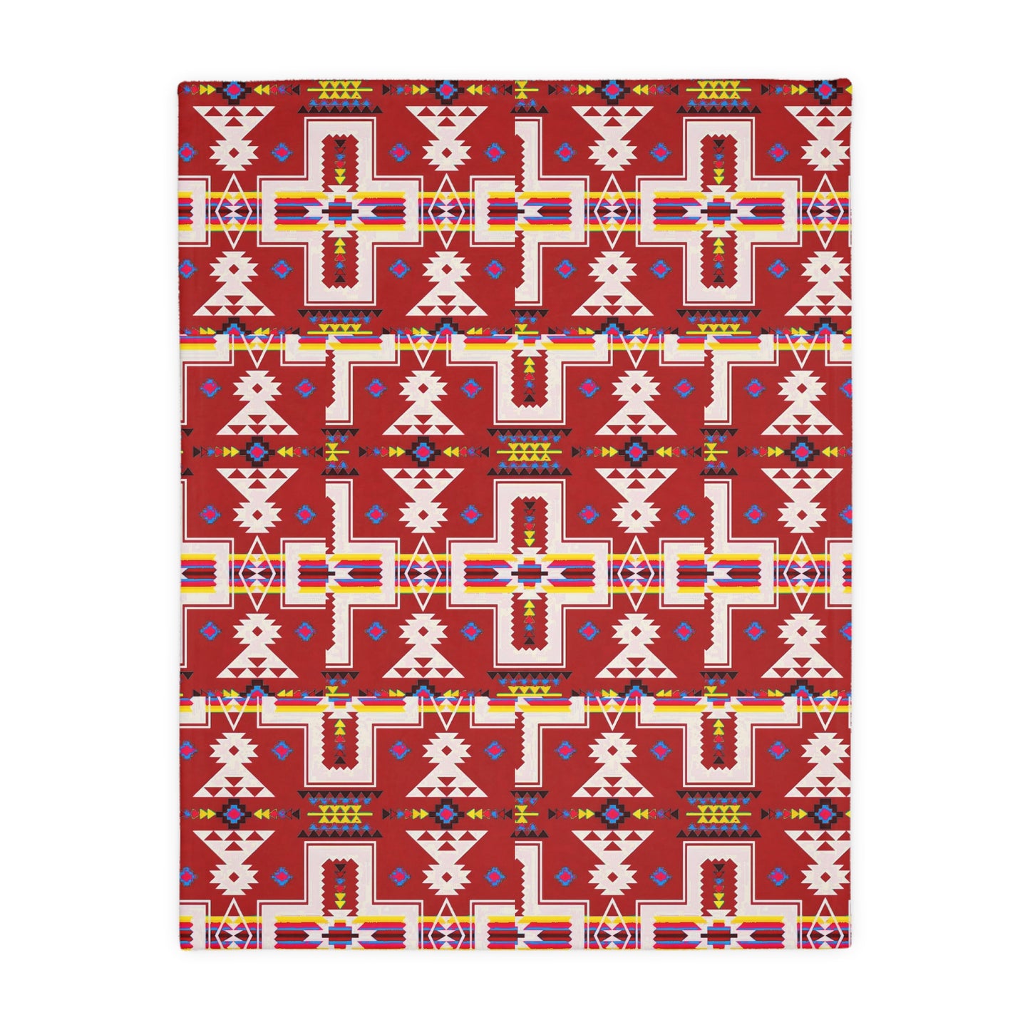 Red/Blue Native Print Velveteen Microfiber Blanket (Two-sided print)