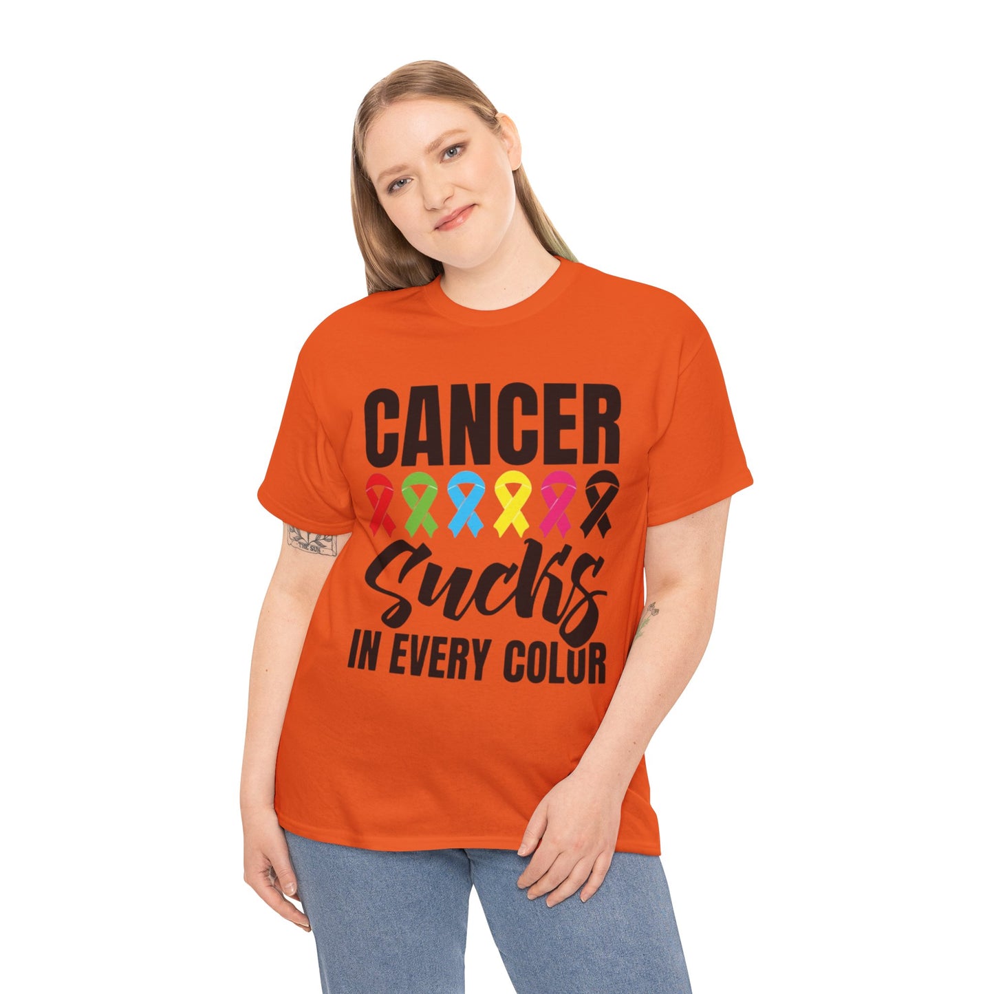 Cancer sucks in every color Unisex Heavy Cotton Tee