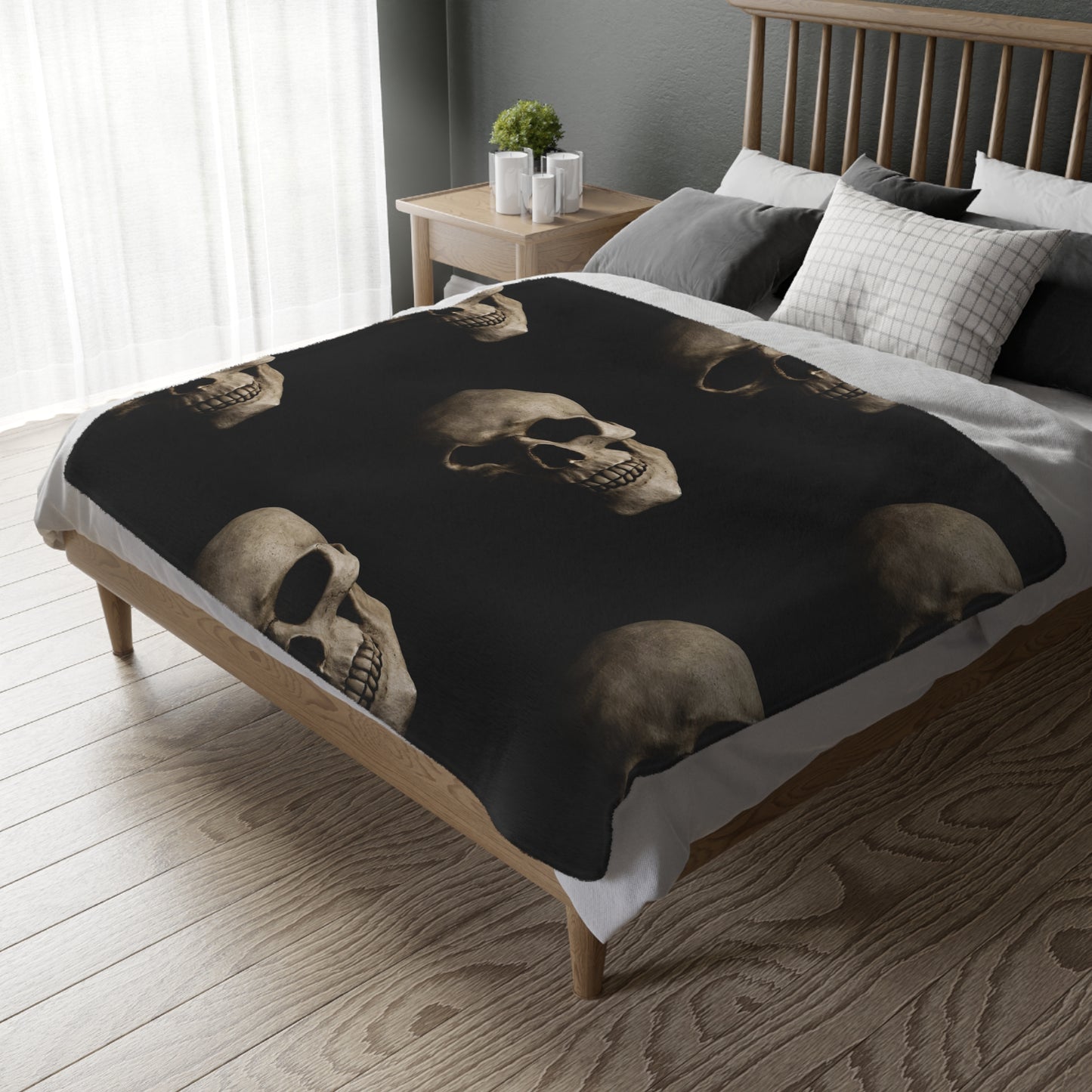 Skulls/Bandana Velveteen Microfiber Blanket (Two-sided print)