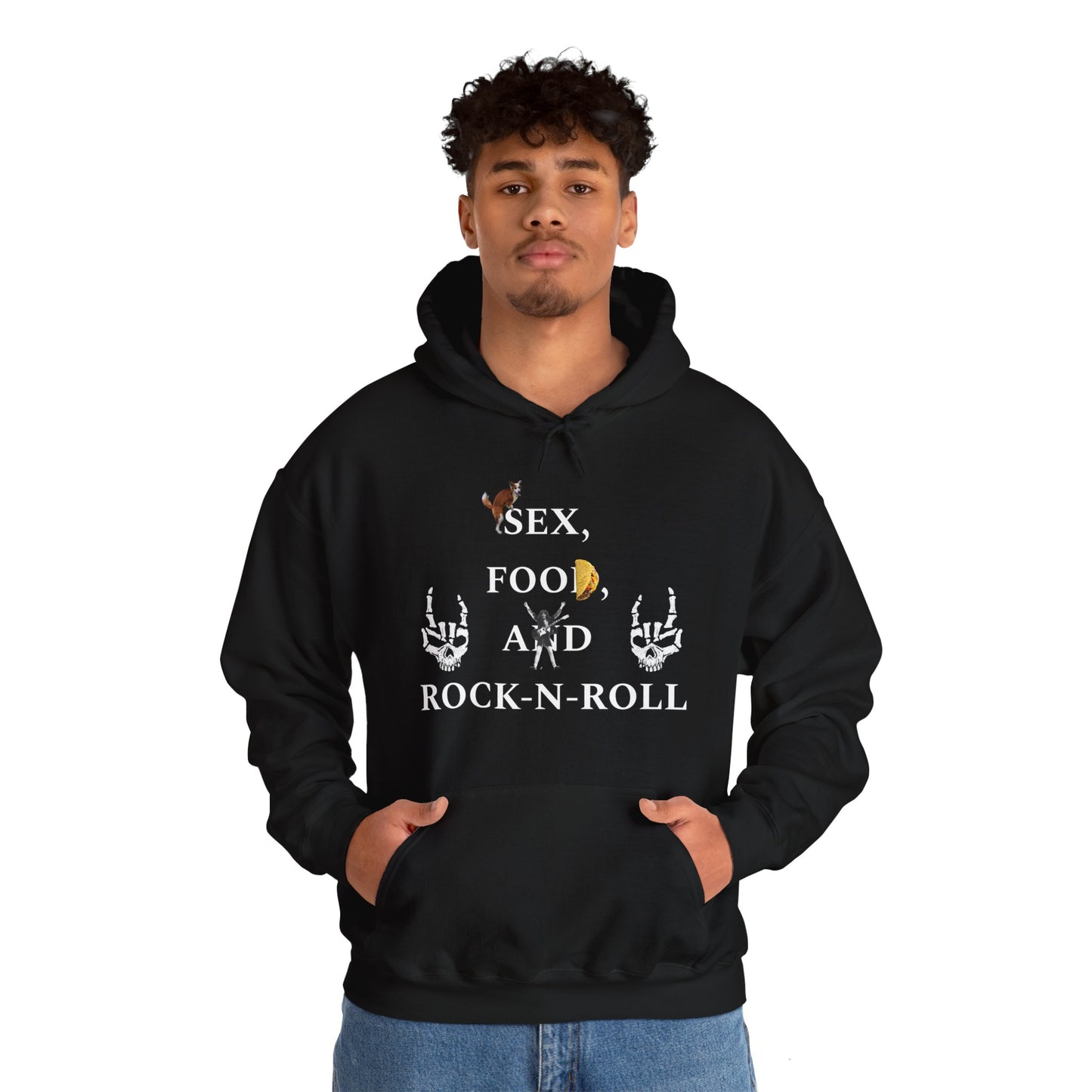 sex, food, and rock-n-roll Unisex Heavy Blend™ Hooded Sweatshirt