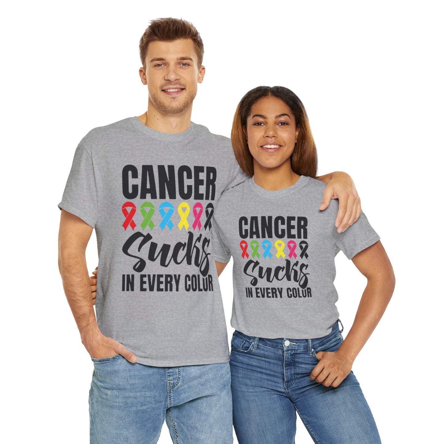 Cancer sucks in every color Unisex Heavy Cotton Tee