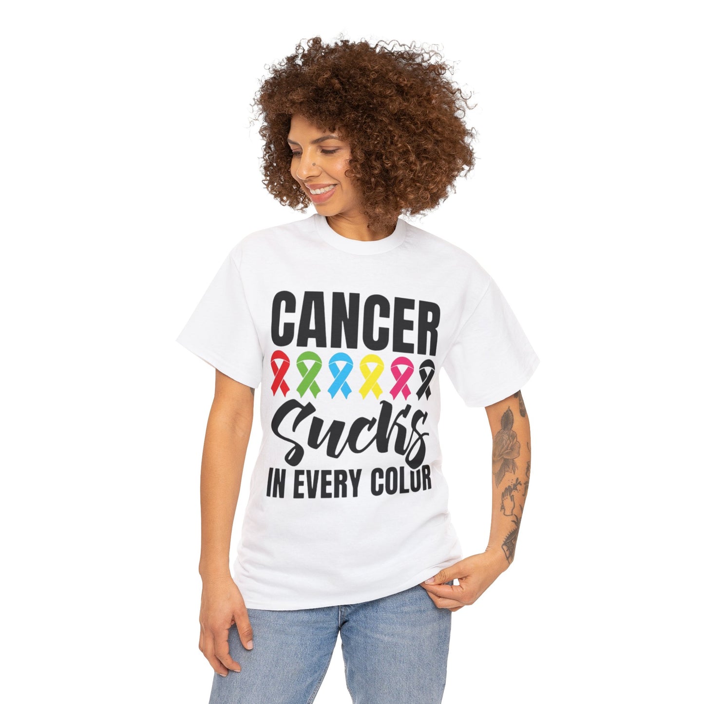 Cancer sucks in every color Unisex Heavy Cotton Tee