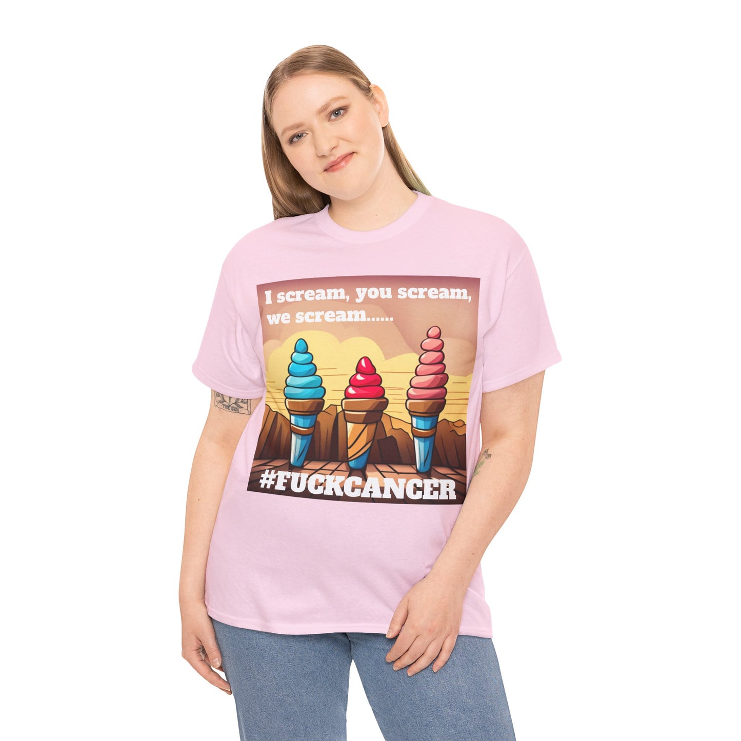 We all scream F*ck cancer Unisex Heavy Cotton Tee
