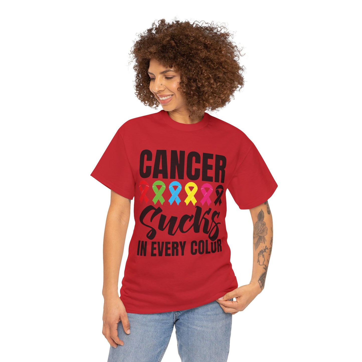 Cancer sucks in every color Unisex Heavy Cotton Tee