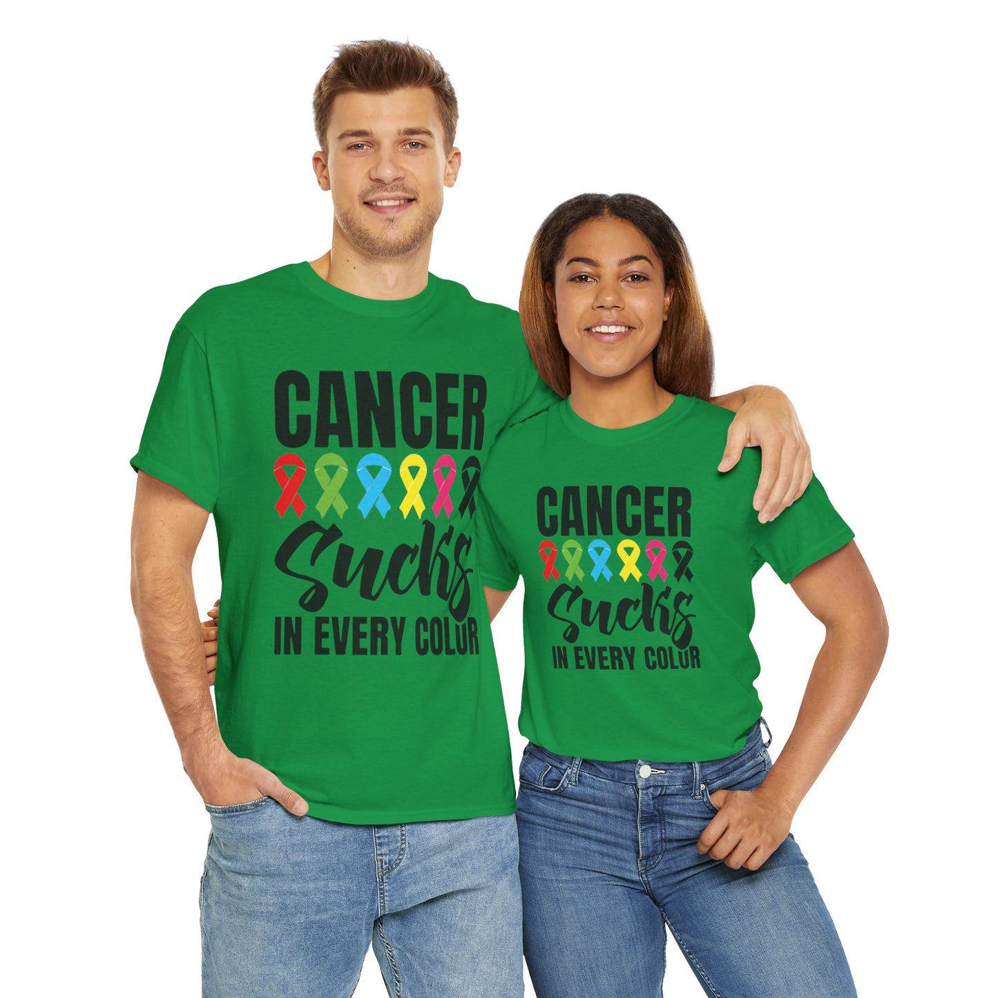 Cancer sucks in every color Unisex Heavy Cotton Tee