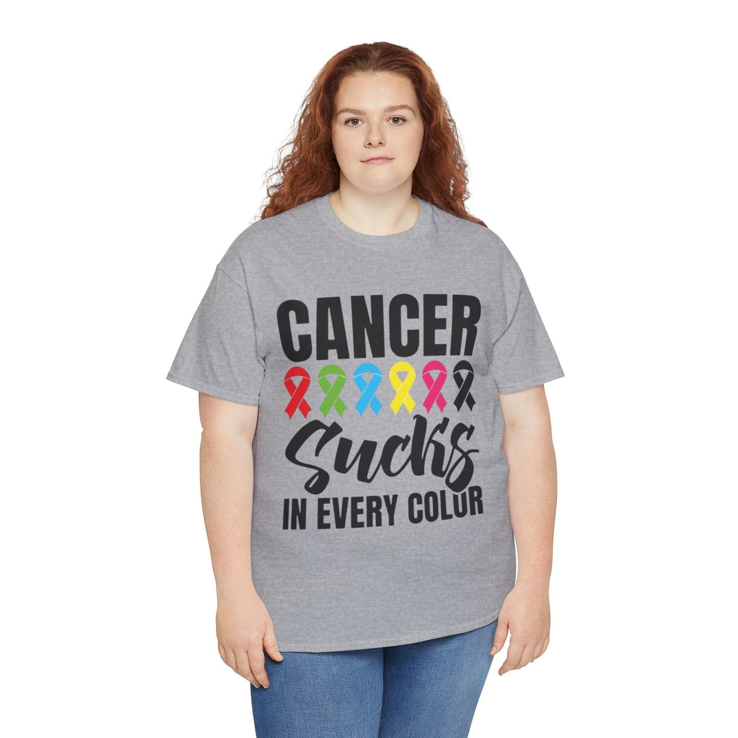 Cancer sucks in every color Unisex Heavy Cotton Tee
