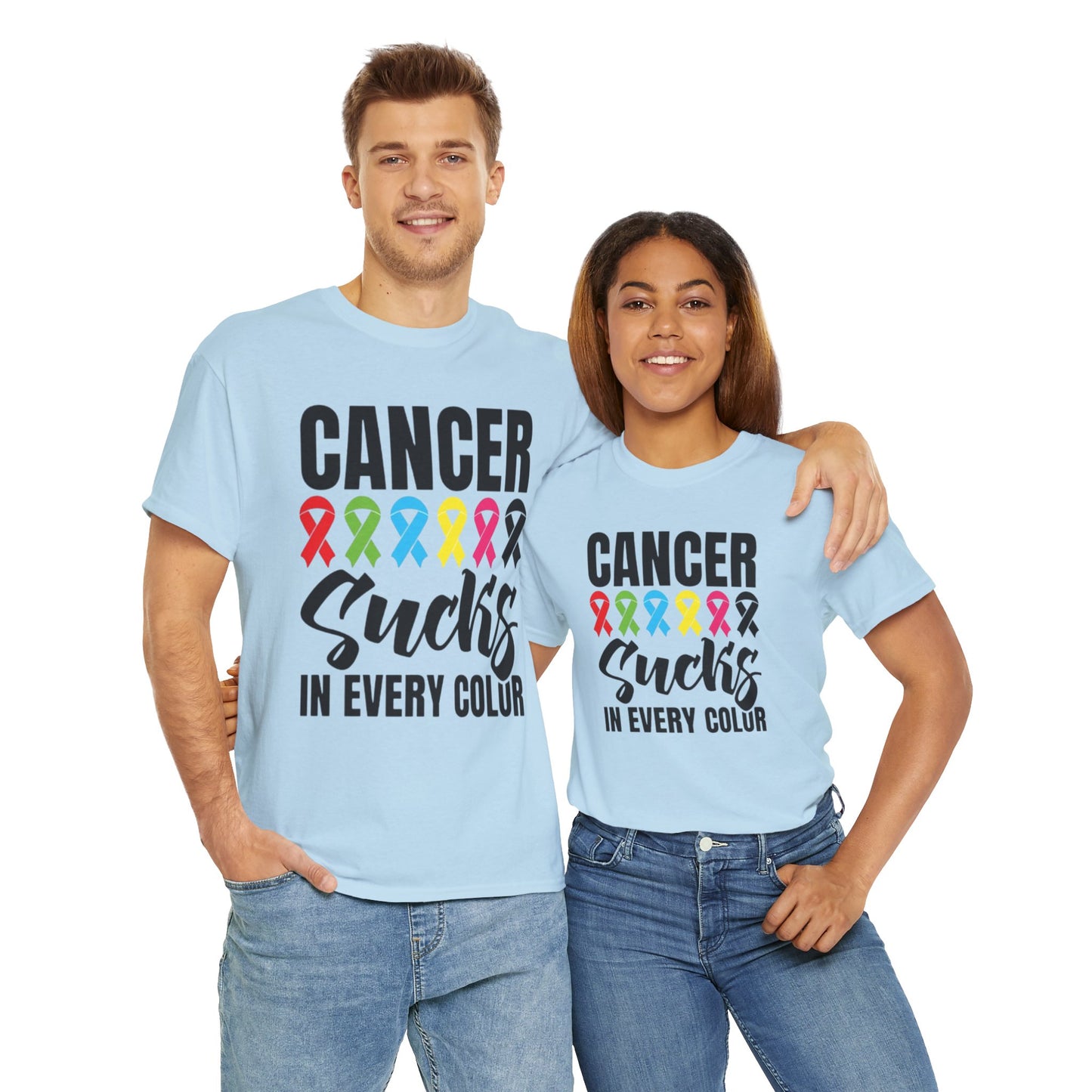 Cancer sucks in every color Unisex Heavy Cotton Tee