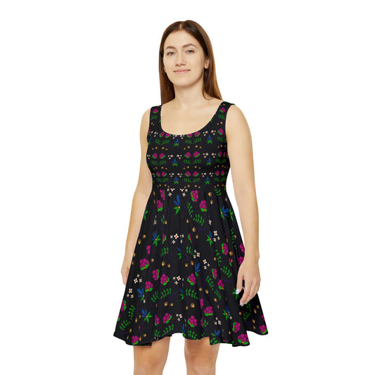 Black Indigenous Floral Women's Skater Dress (AOP)