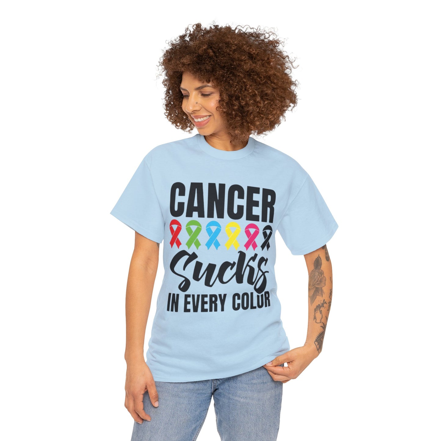 Cancer sucks in every color Unisex Heavy Cotton Tee