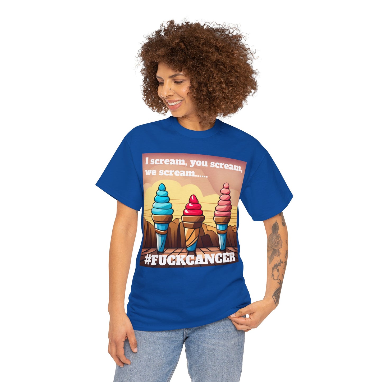 We all scream F*ck cancer Unisex Heavy Cotton Tee
