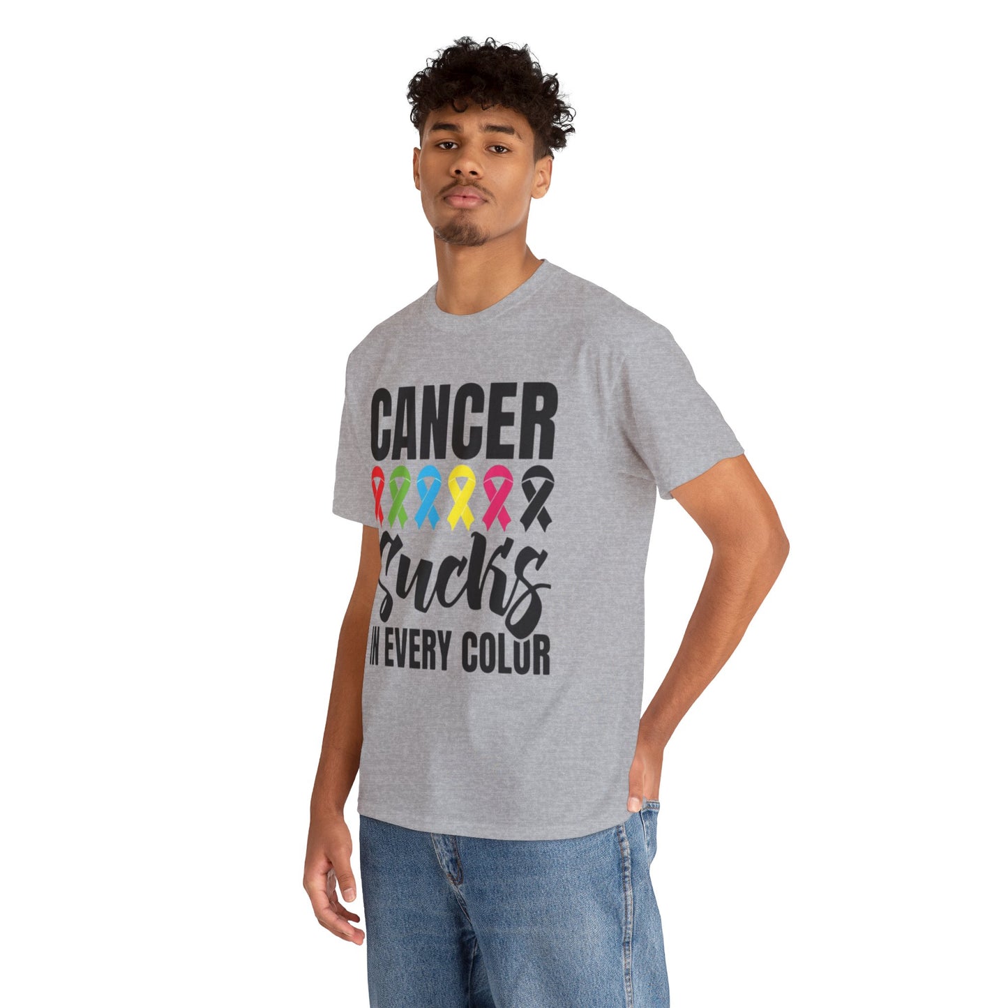 Cancer sucks in every color Unisex Heavy Cotton Tee