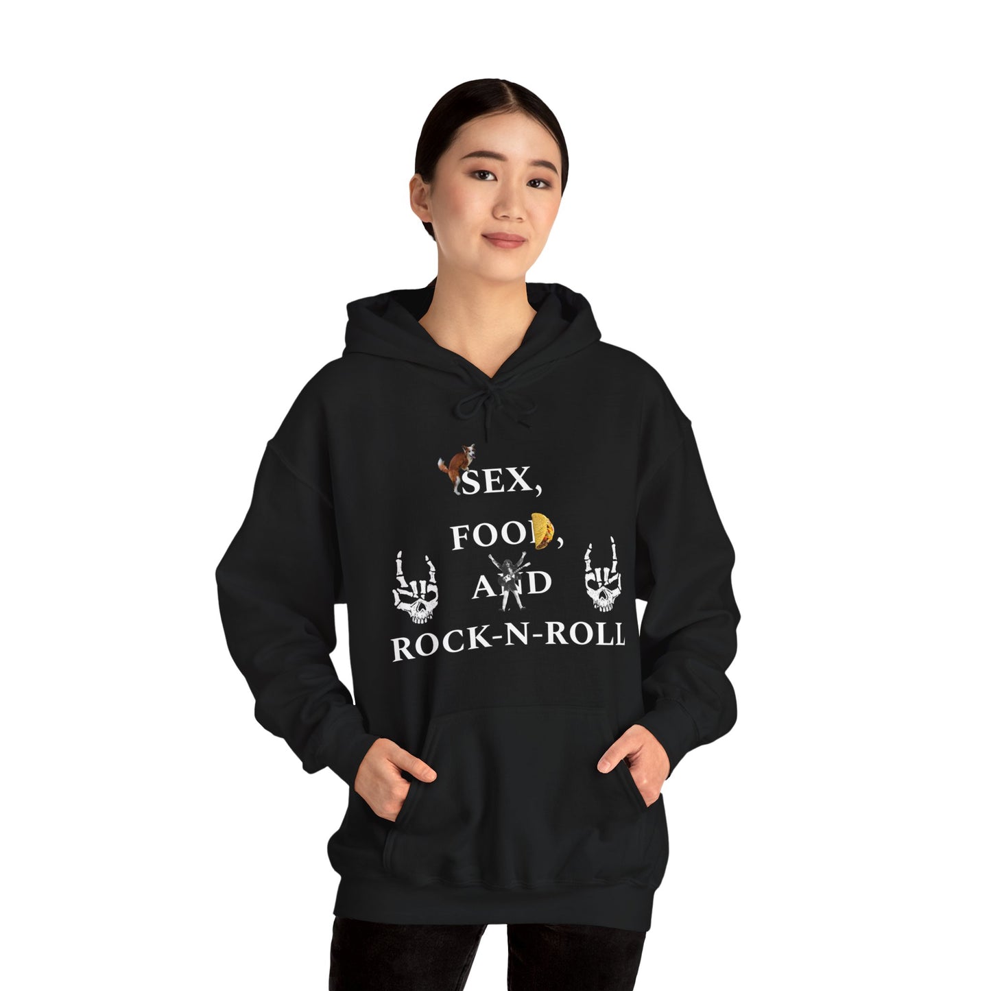 sex, food, and rock-n-roll Unisex Heavy Blend™ Hooded Sweatshirt