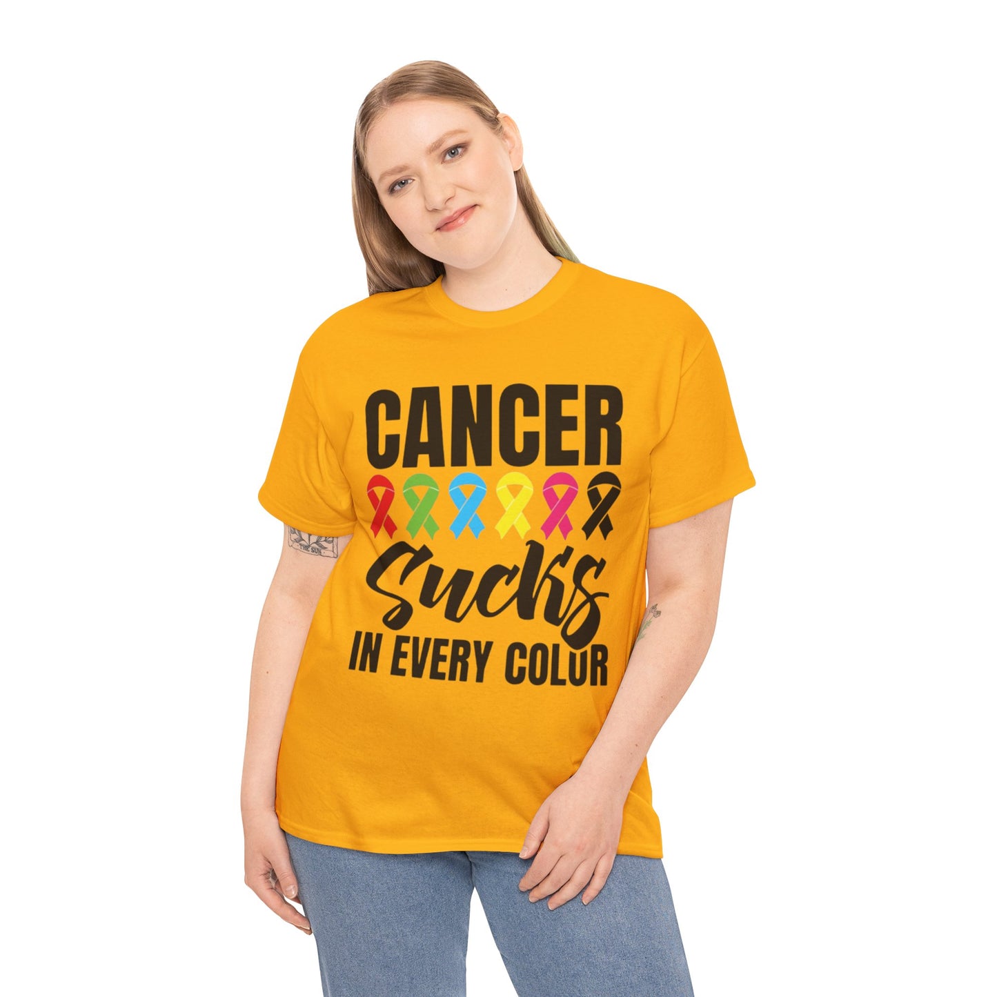 Cancer sucks in every color Unisex Heavy Cotton Tee