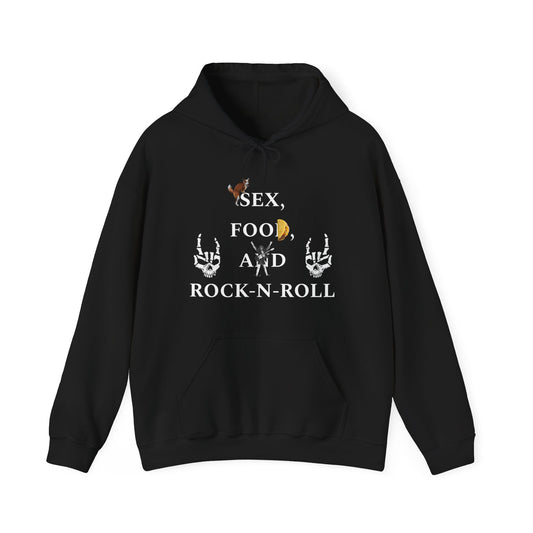 sex, food, and rock-n-roll Unisex Heavy Blend™ Hooded Sweatshirt