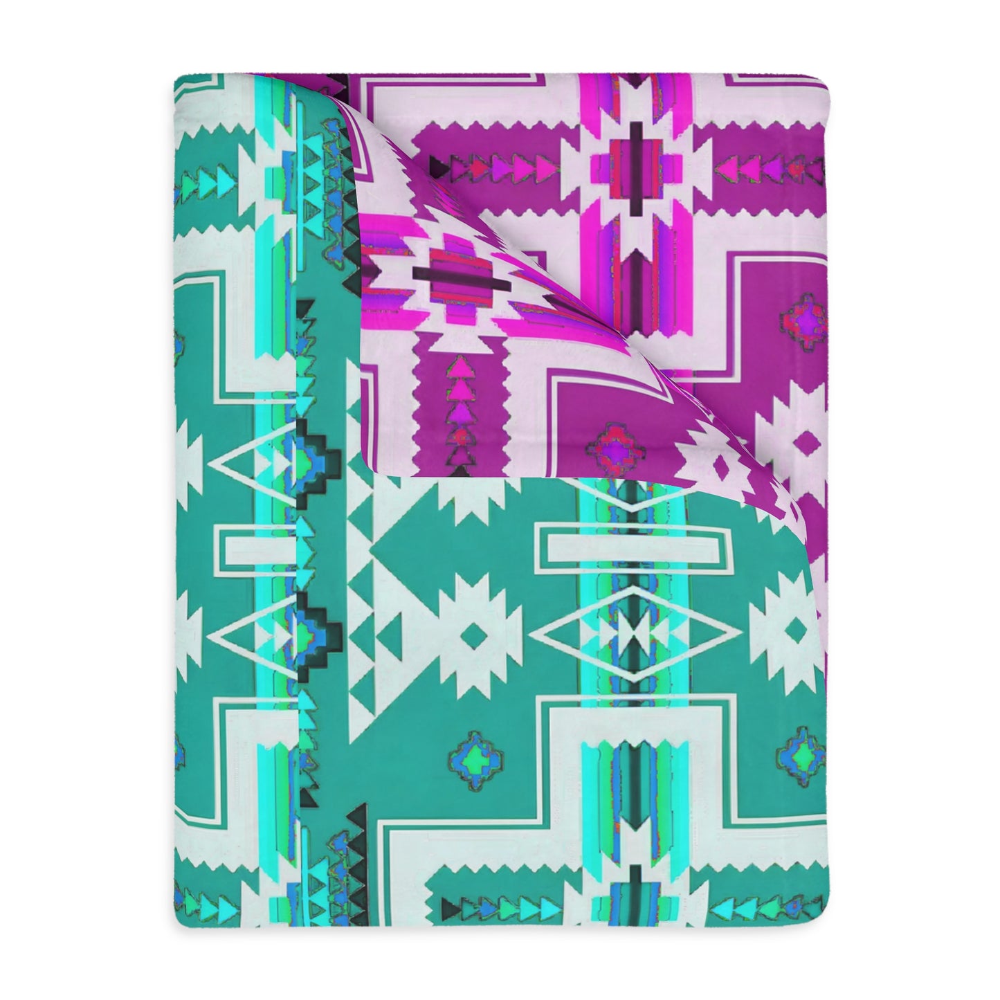 Turquoise/purple Native print Velveteen Microfiber Blanket (Two-sided print)