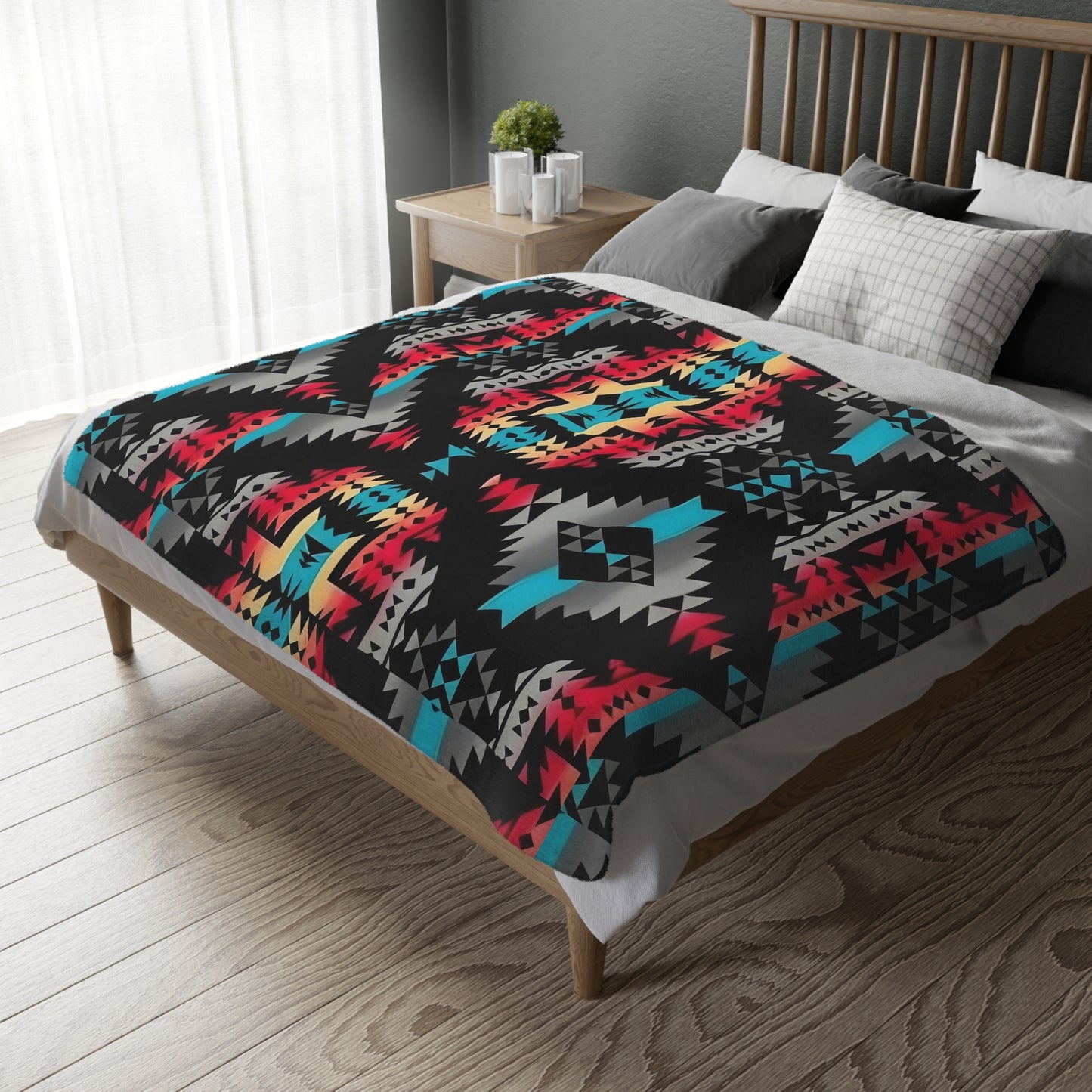 Native Print Velveteen Microfiber Blanket (Two-sided print)