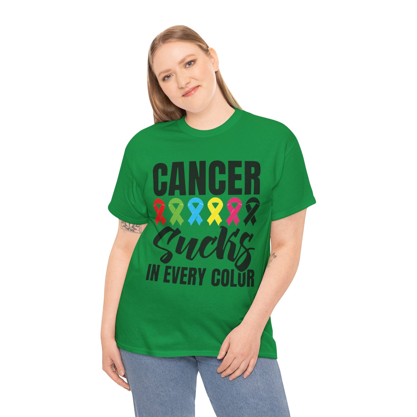 Cancer sucks in every color Unisex Heavy Cotton Tee