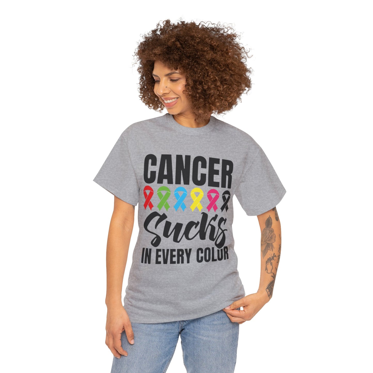 Cancer sucks in every color Unisex Heavy Cotton Tee