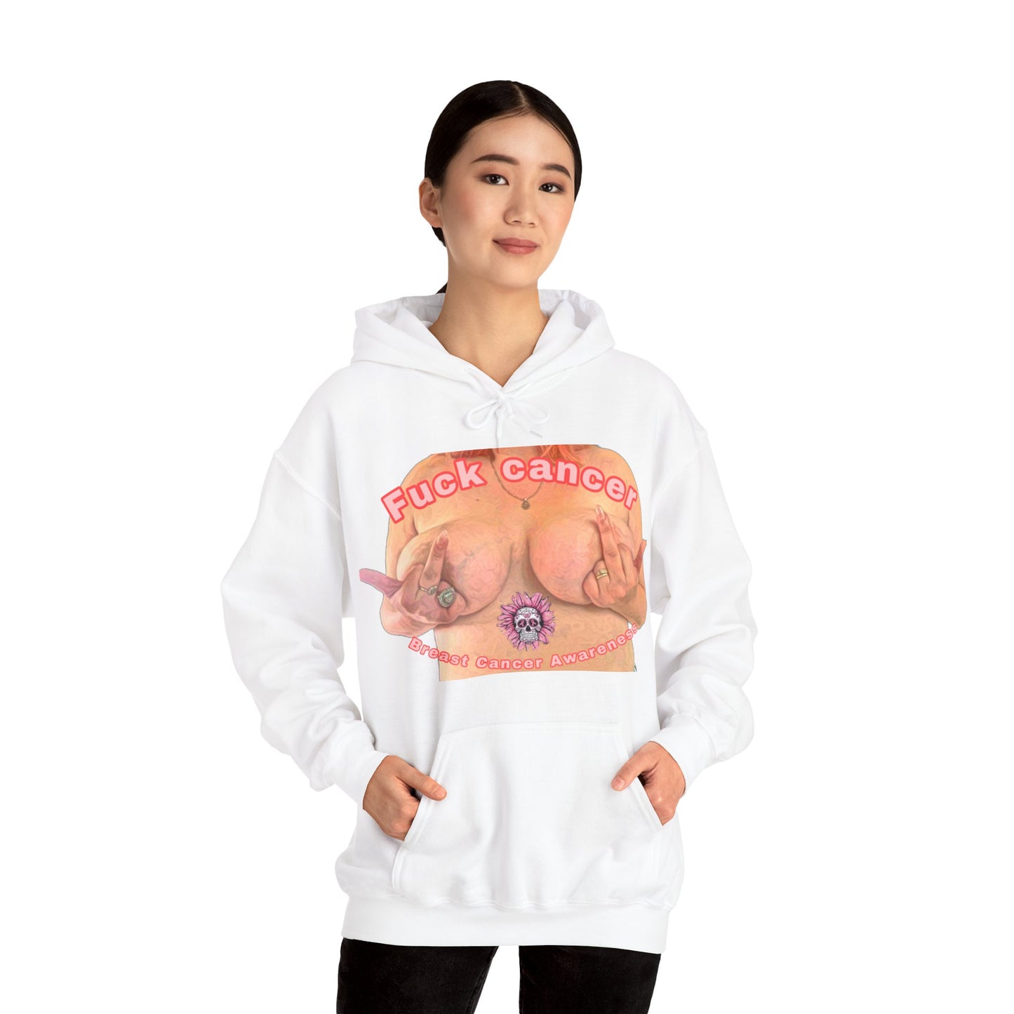 Fuck Cancer, Breast Cancer Awareness Unisex Heavy Blend™ Hooded Sweatshirt