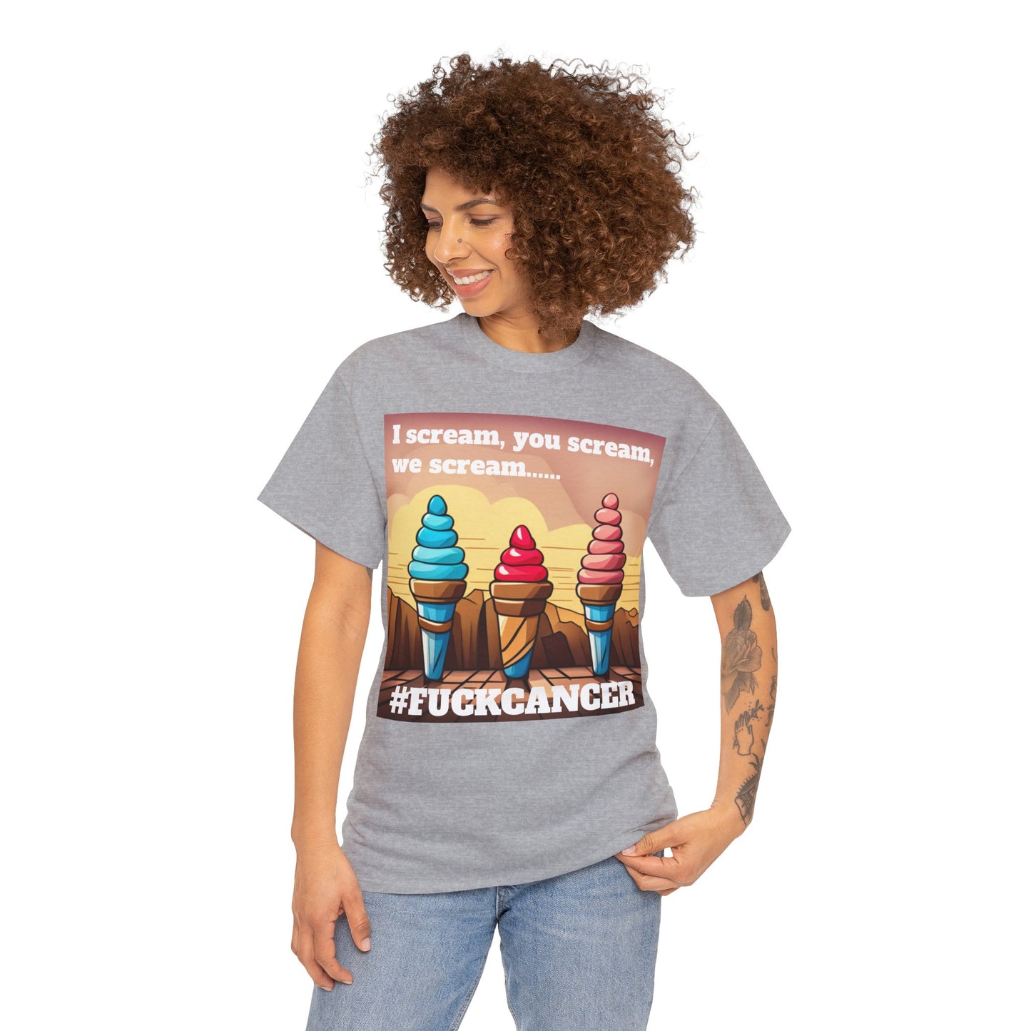 We all scream F*ck cancer Unisex Heavy Cotton Tee