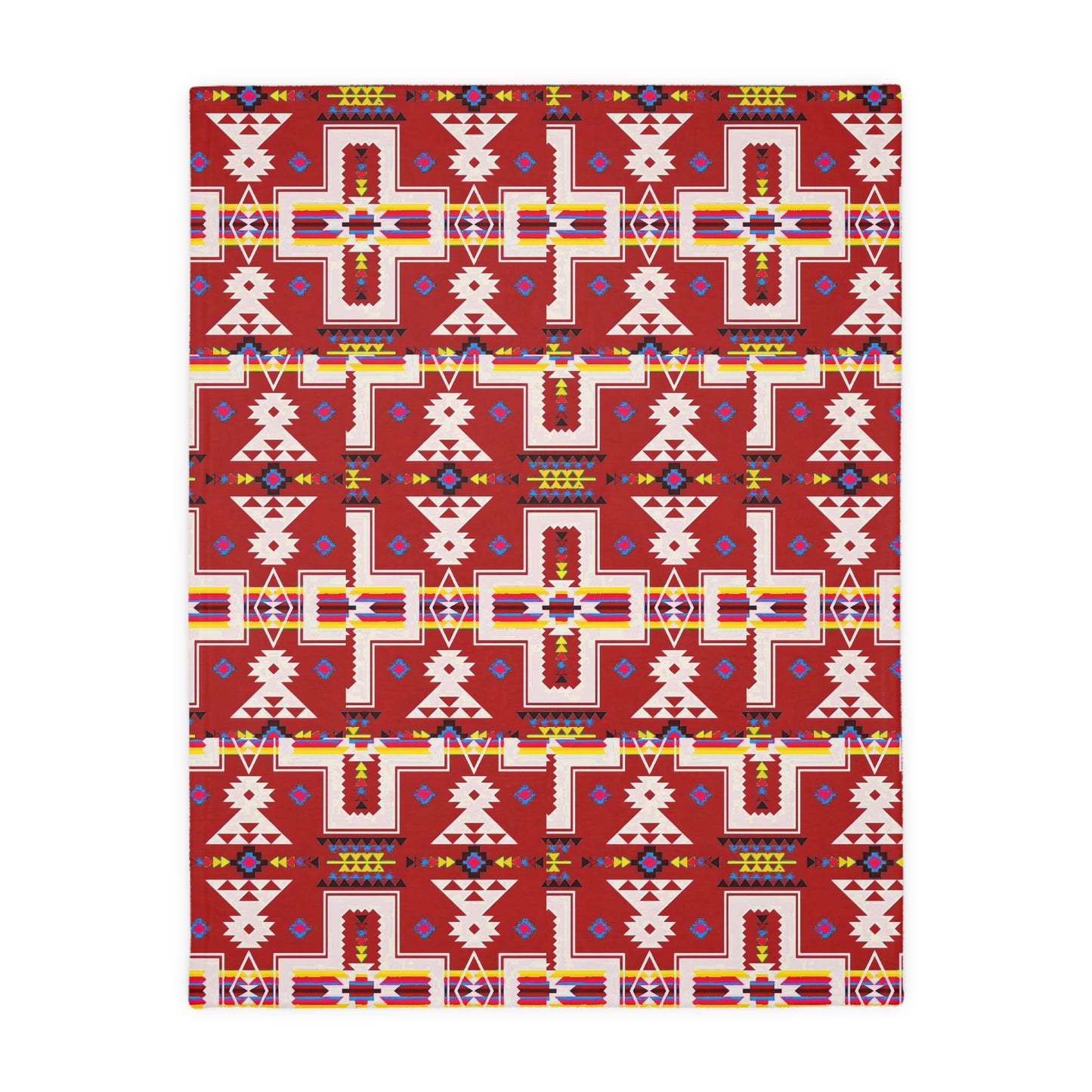 Red/Blue Native Print Velveteen Microfiber Blanket (Two-sided print)