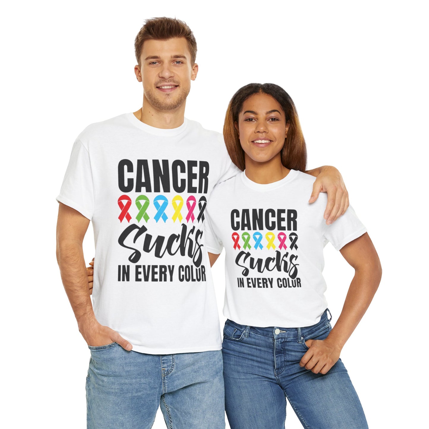 Cancer sucks in every color Unisex Heavy Cotton Tee
