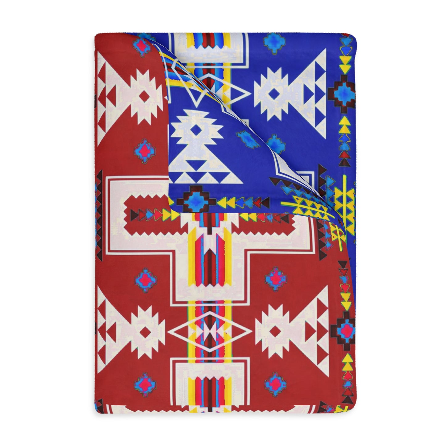 Red/Blue Native Print Velveteen Microfiber Blanket (Two-sided print)