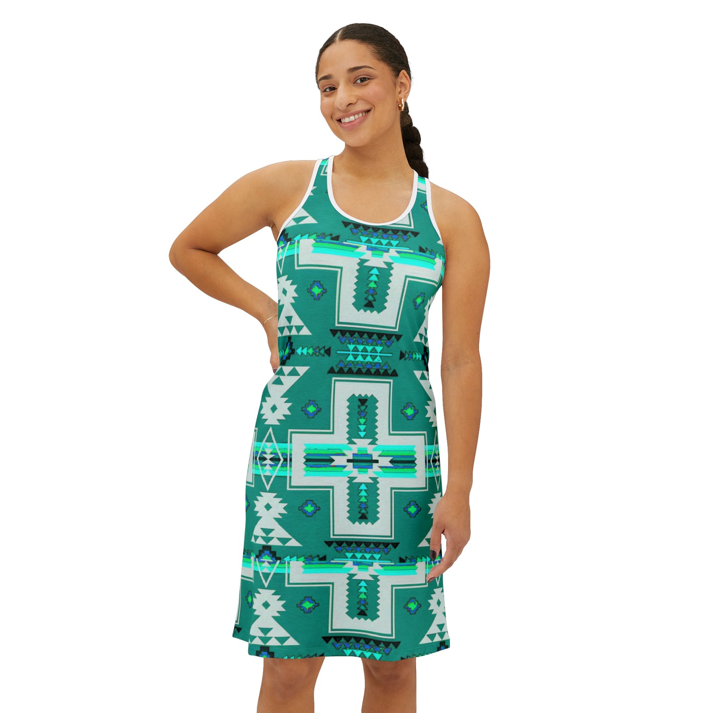 Turquoise native print Women's Racerback Dress (AOP)