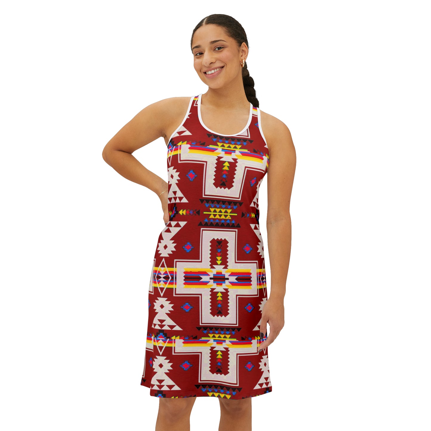 Red native print Women's Racerback Dress (AOP)