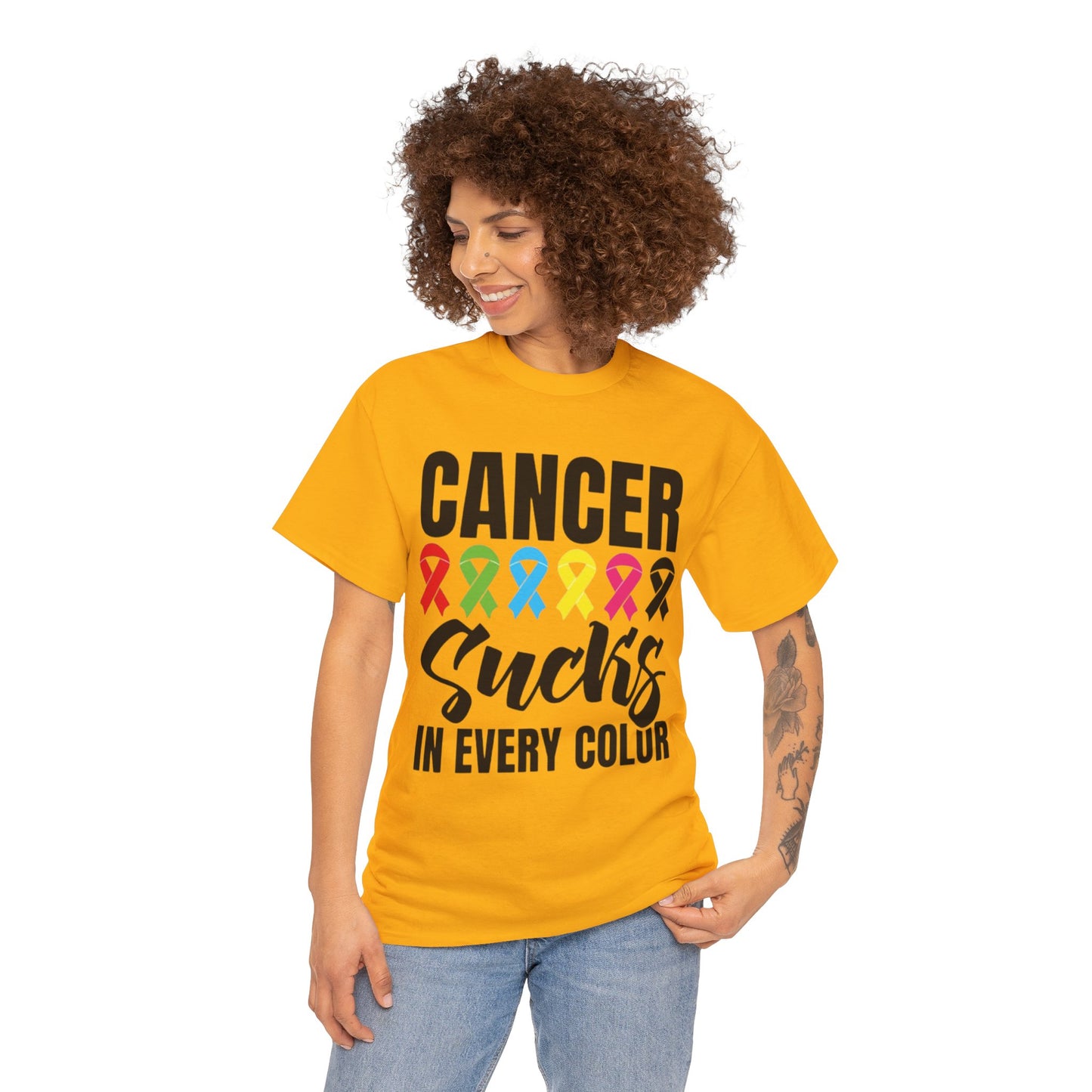 Cancer sucks in every color Unisex Heavy Cotton Tee