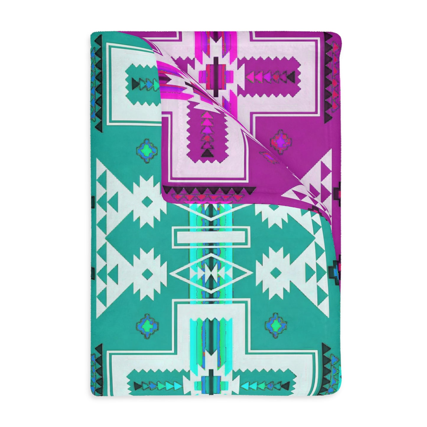 Turquoise/purple Native print Velveteen Microfiber Blanket (Two-sided print)