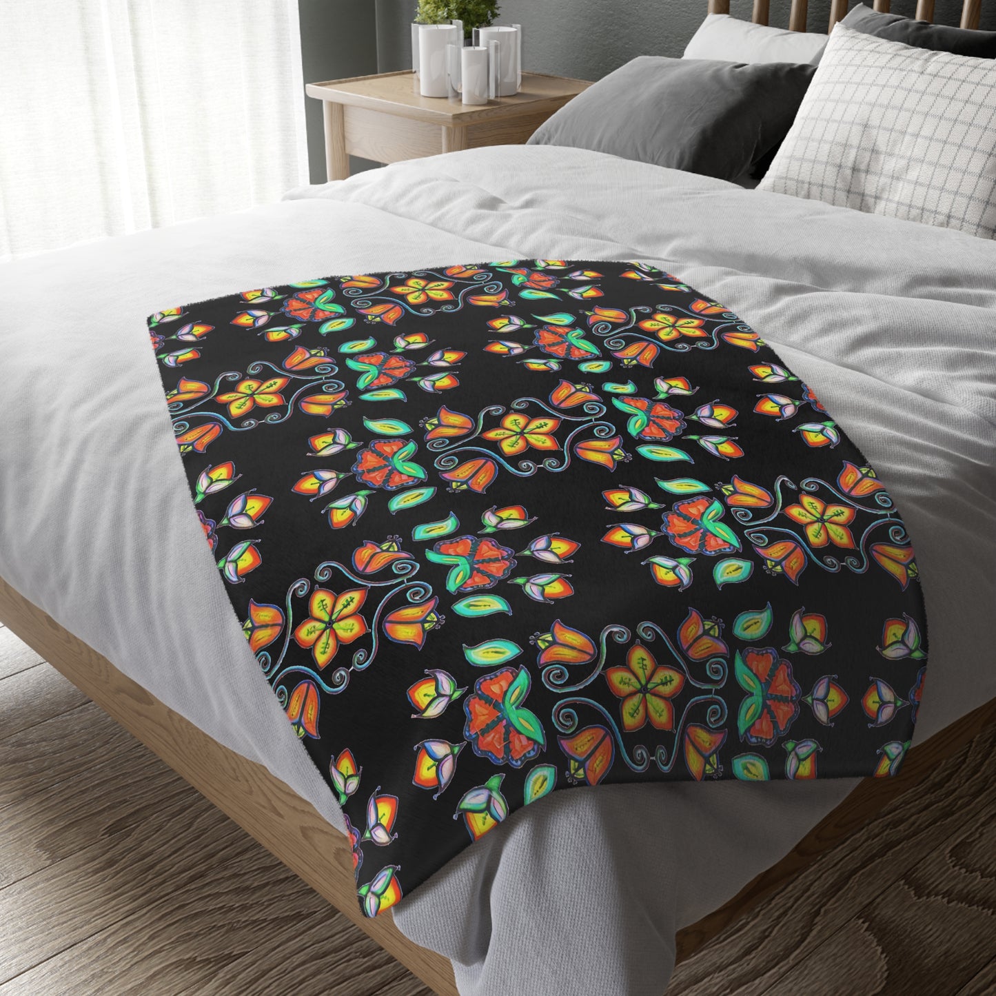 Floral design Velveteen Microfiber Blanket (Two-sided print)