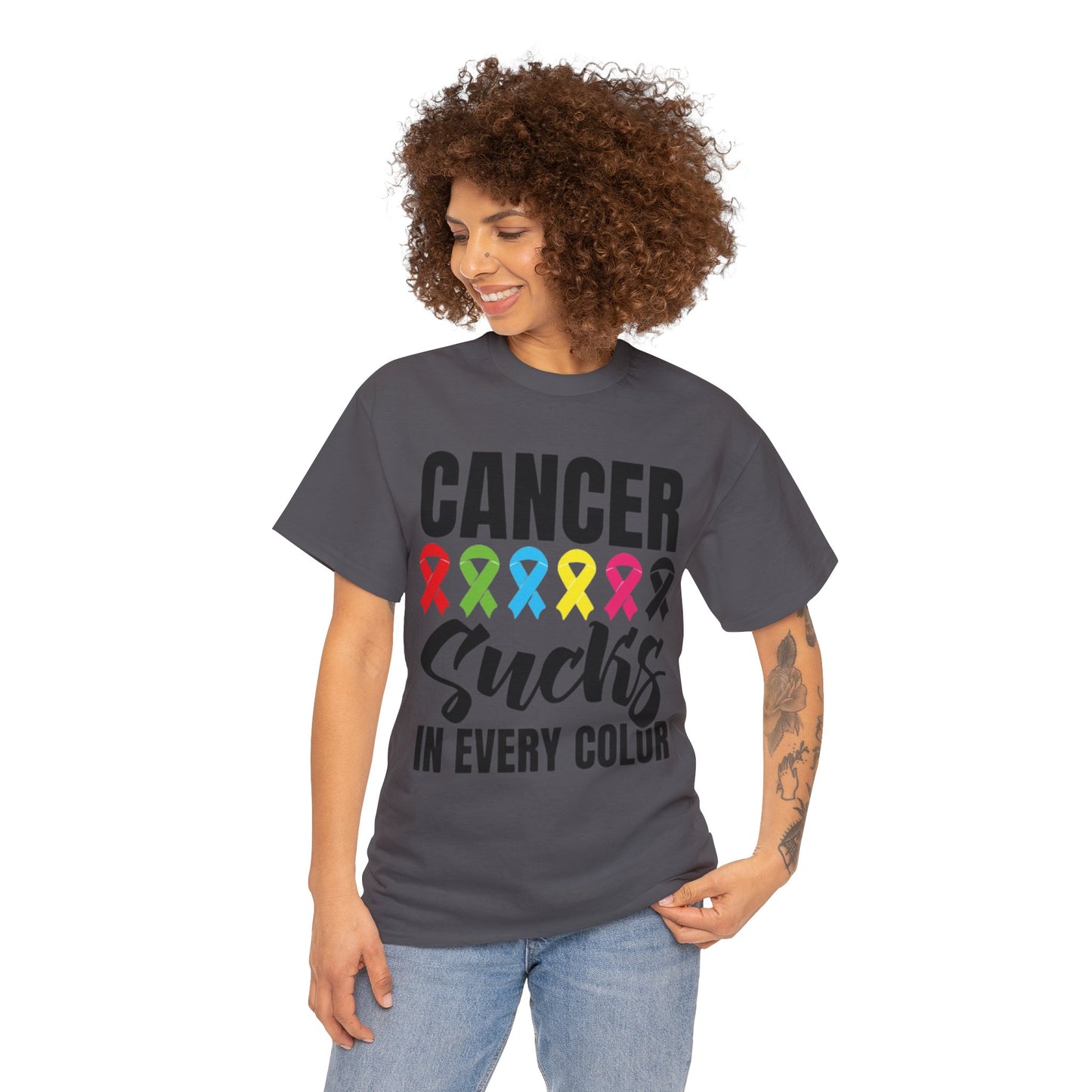 Cancer sucks in every color Unisex Heavy Cotton Tee