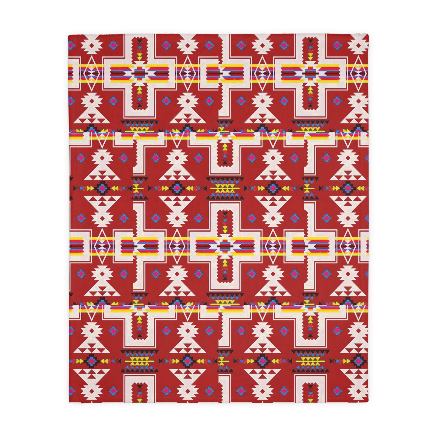 Red/Blue Native Print Velveteen Microfiber Blanket (Two-sided print)