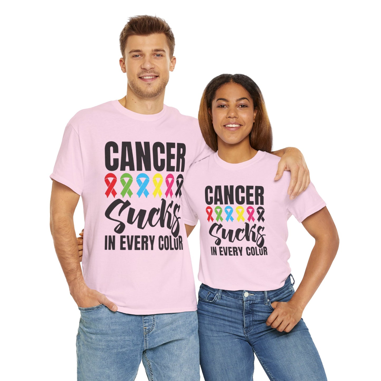 Cancer sucks in every color Unisex Heavy Cotton Tee