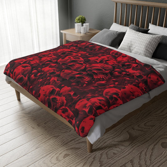 Red Skulls/Red Smoke Velveteen Microfiber Blanket (Two-sided print)